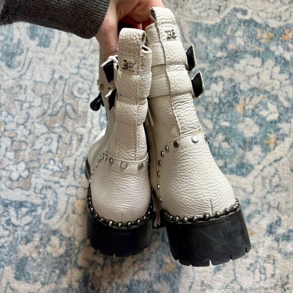 Sam Edelman Jennifer Studded Combat Boots White Silver Leather Women’s Size 7.5 - Picture 7 of 9